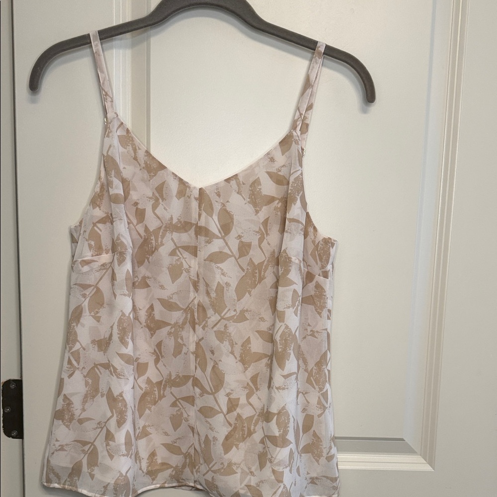 CAbi Leaf Print Camisole in Beige and White